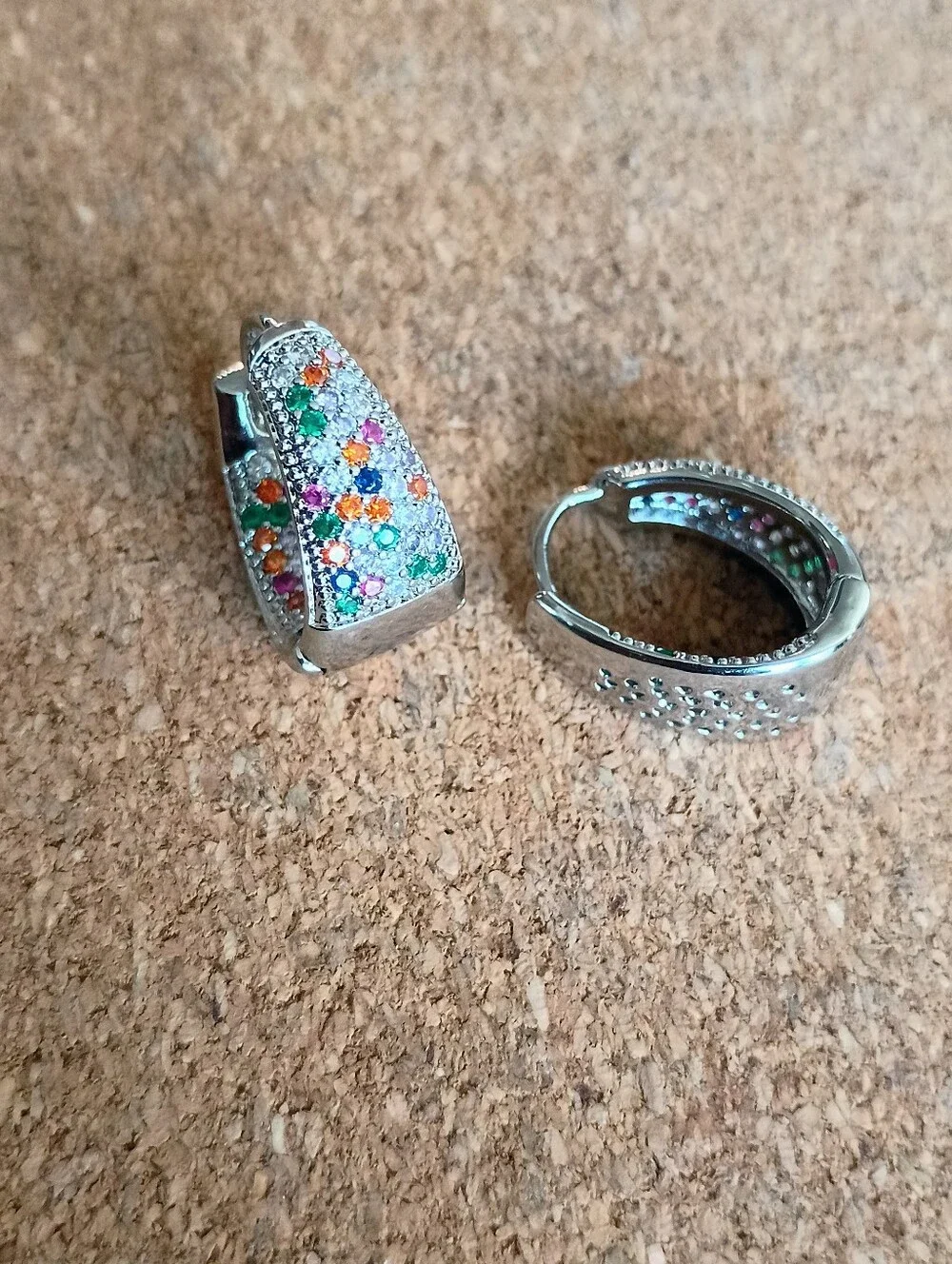 New Silver Tone Multicolor Pavé Hoop Earrings - Women Jewelry